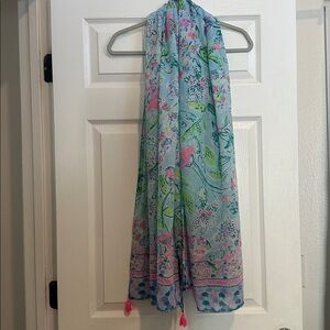 Lilly Pulitzer Blue and Pink Floral Scarf